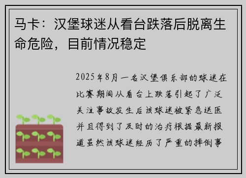 马卡：汉堡球迷从看台跌落后脱离生命危险，目前情况稳定