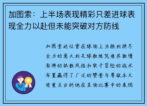 加图索：上半场表现精彩只差进球表现全力以赴但未能突破对方防线
